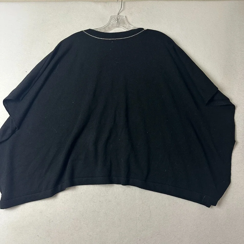 Anna & Ava Womens Black Rhinestone Bow Pearl‎ Knit Poncho Sweater OS DPA4813BLK